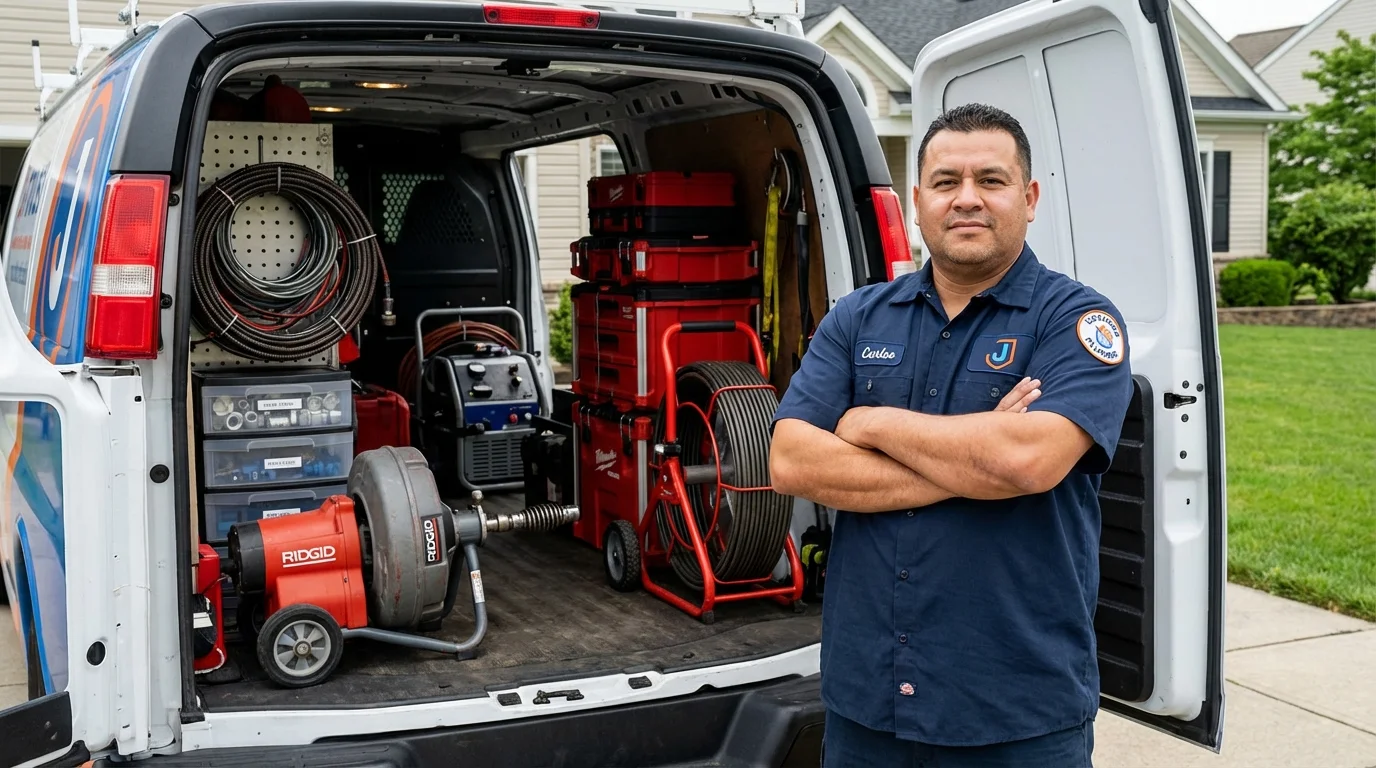 Professional drain cleaning equipment and Johns Plumbing LLC plumber in Lovell