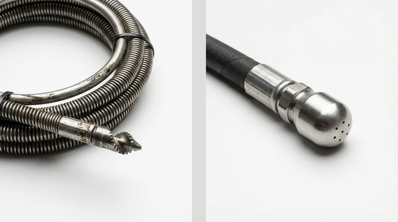 Drain snake cable and hydro jetting nozzle used for drain cleaning in Lovell, WY