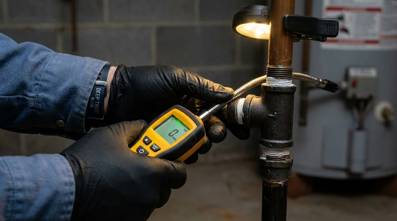 Gas leak detection with electronic sniffer by Johns Plumbing LLC in Lovell