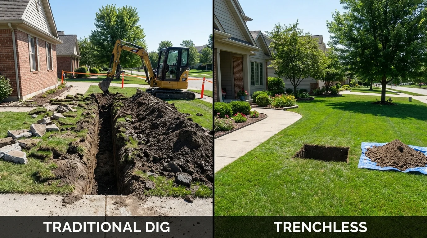 Trenchless sewer repair with minimal yard damage versus traditional excavation in Lovell, WY